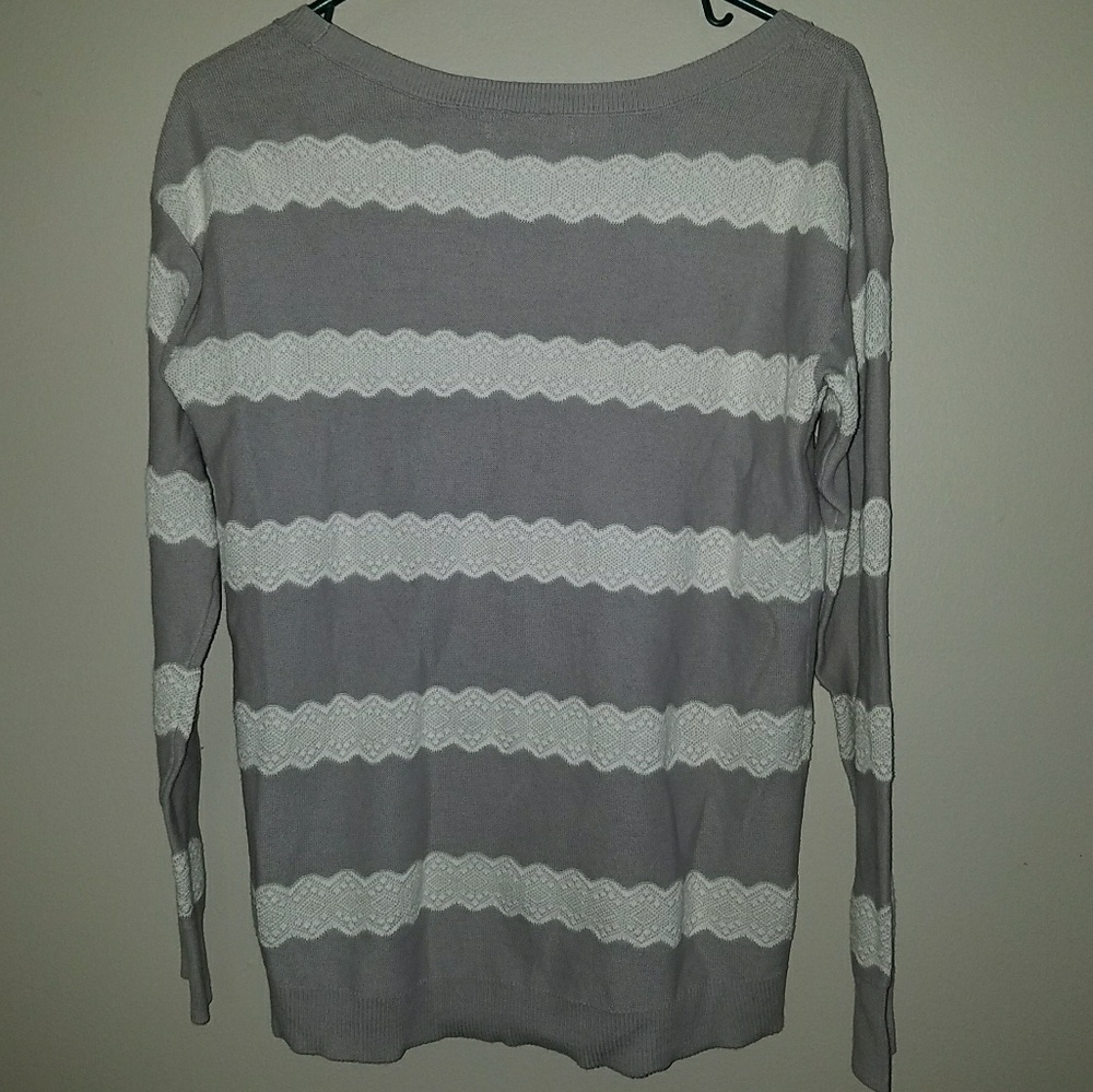American Eagle Gray and White Lace Stripe Sweater - Picture 5 of 5